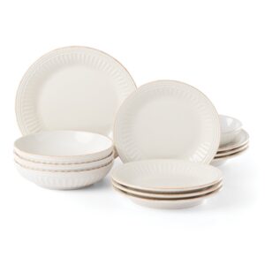White Beaded Groove Dinnerware Set, 12-Piece