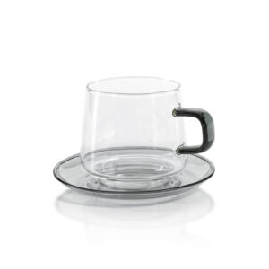 Colored Glass Tea & Coffee Cup with Saucer Set